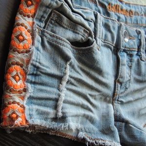 Embroidered & Distressed Jean Shorts